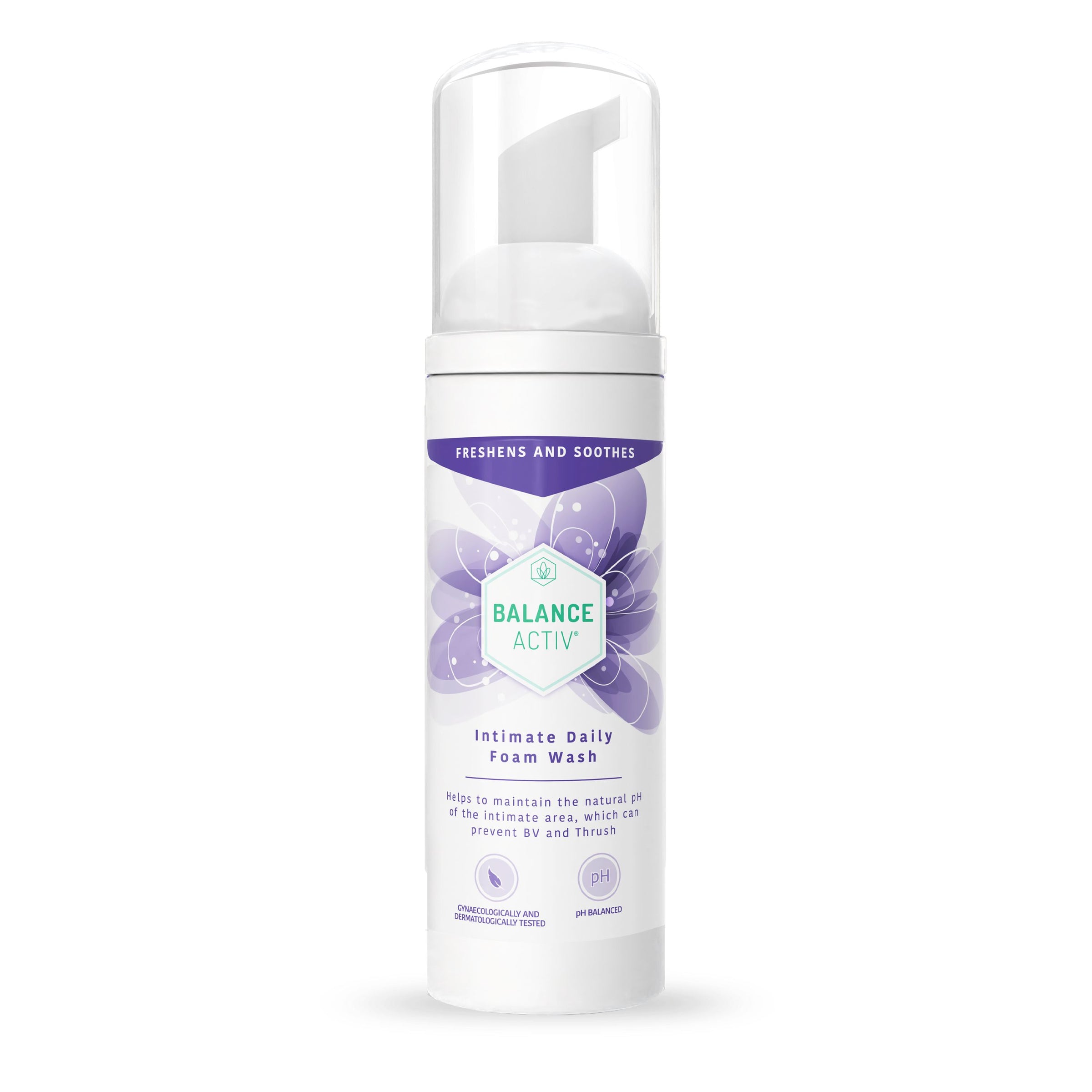 Foam wash bottle labeled 'Balance Activ' on a white background